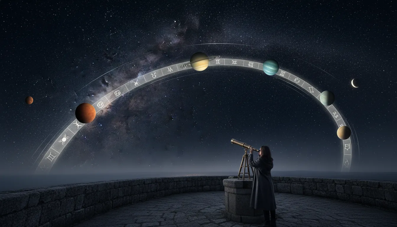 Illustration von zodiac: celestial belt with astrological signs