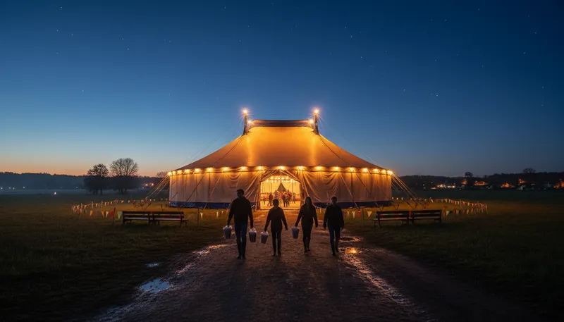 Illustration of circus: A show with performers and animals.