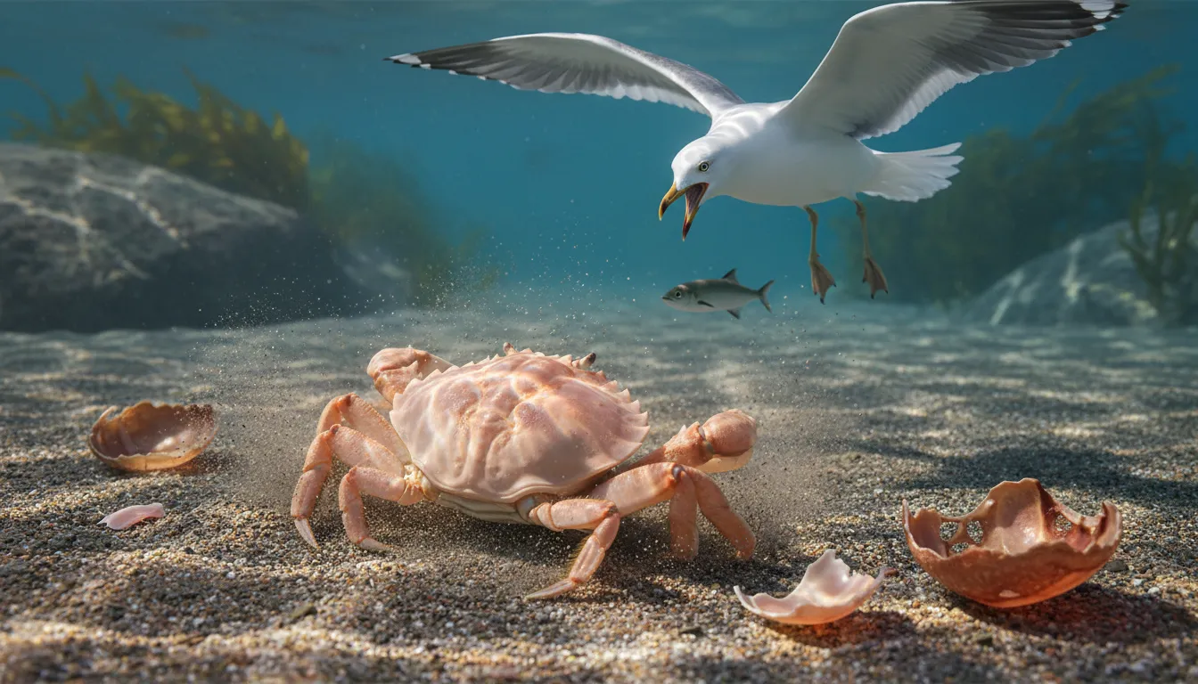 Illustration of molting: The process in which an animal loses its old skin, feathers, or shell.
