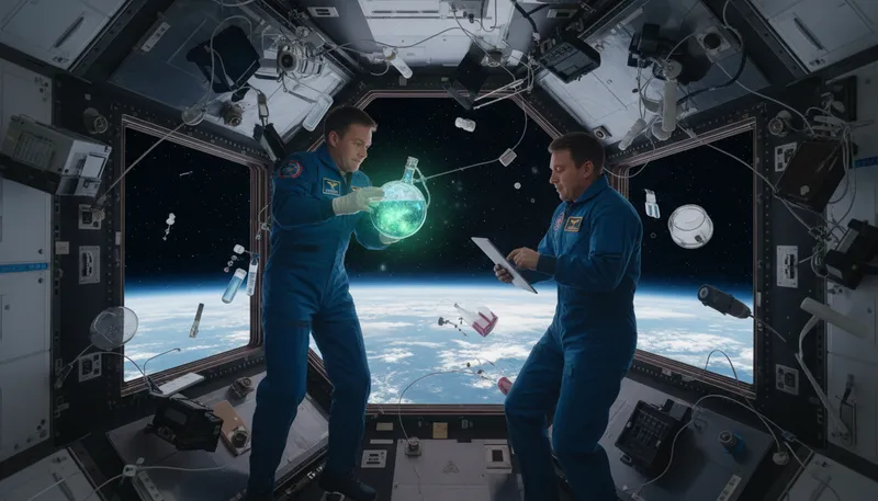 Illustration of iss: International Space Station, a research facility in orbit.