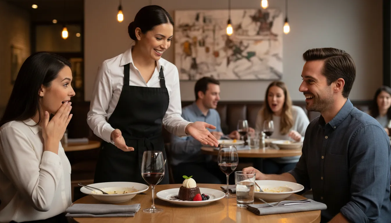Illustration of on the house: Given for free by a restaurant, bar, or business.