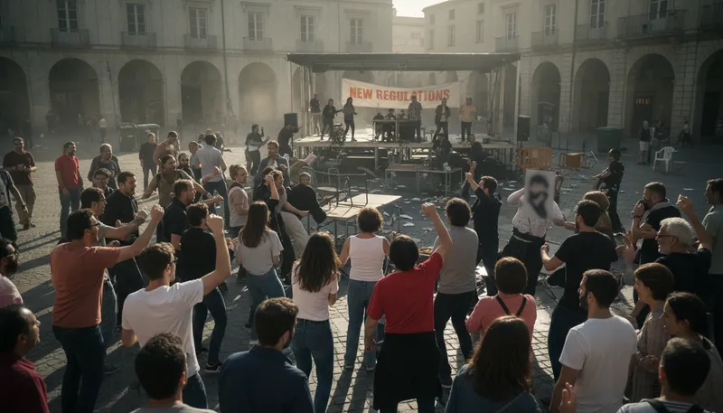 Illustration of riot: a violent disturbance of the peace