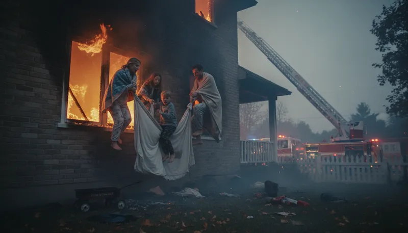 Illustration of escape fire: to flee from a dangerous fire situation