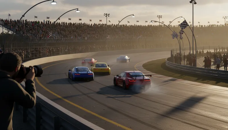 Illustration of speedway: A track for high-speed automobile racing.