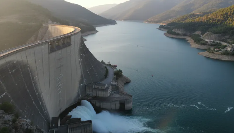 Illustration of dam: A barrier to hold back water.