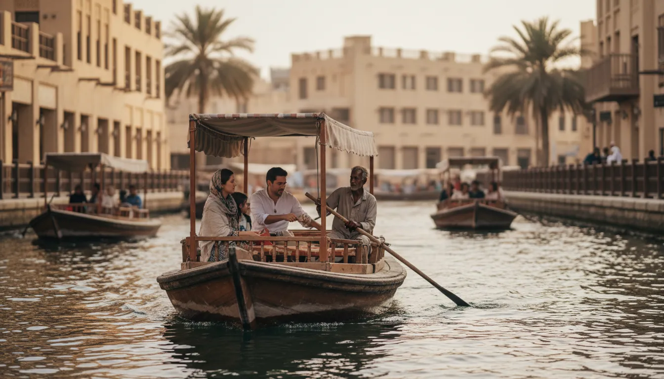Ilustração de abra: a small wooden boat used as a passenger ferry