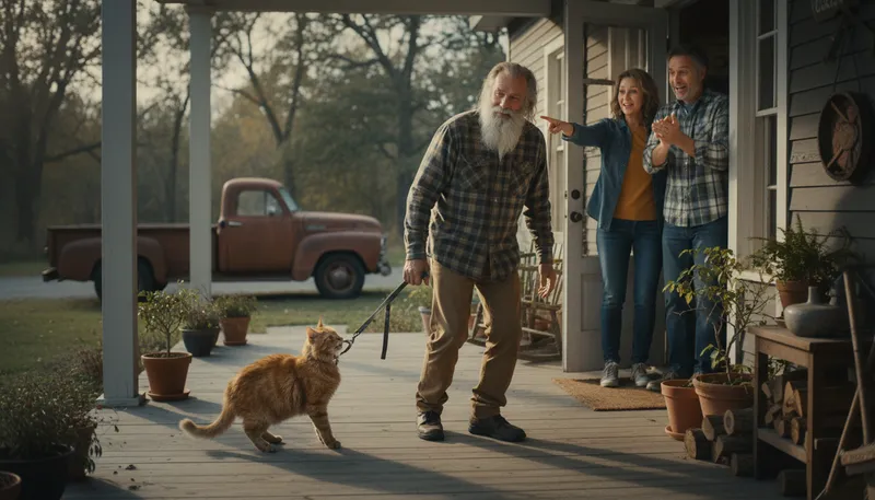 Illustration of look who the cat dragged in: Surprise at someone's unexpected arrival.