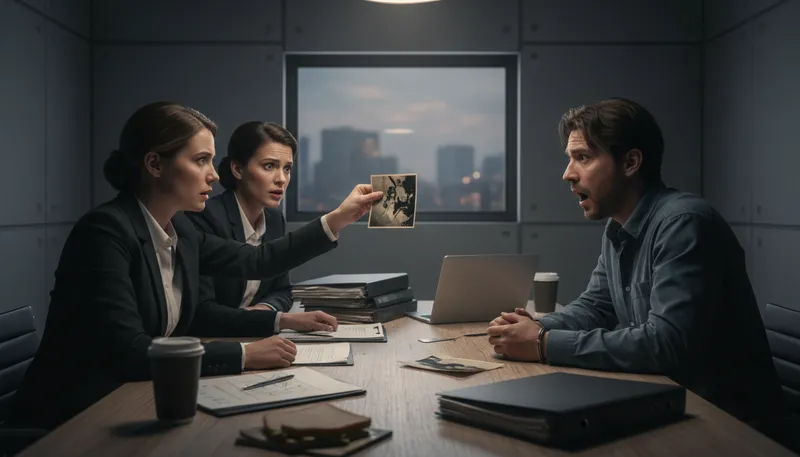 Illustration of interrogation: The act of questioning someone thoroughly.