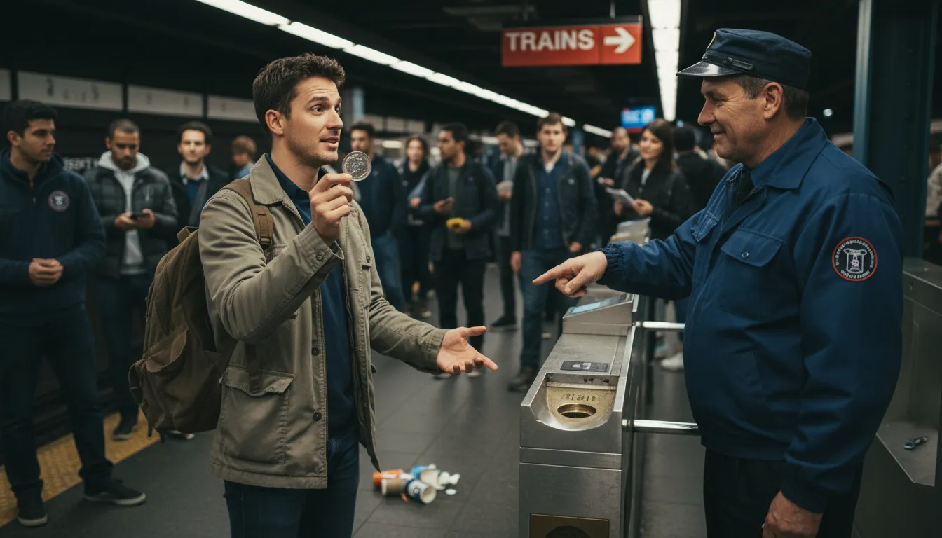 Ilustración de that and a token will get you on the subway: something trivial won't help you