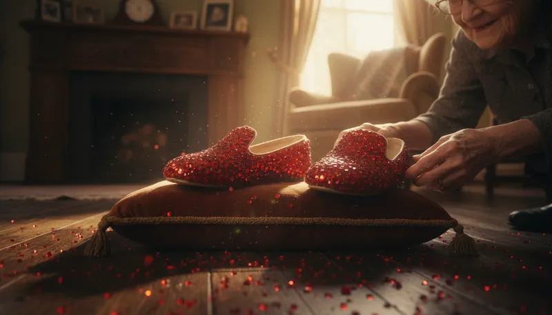 Illustration of ruby slippers: shoes that symbolize magic or escape
