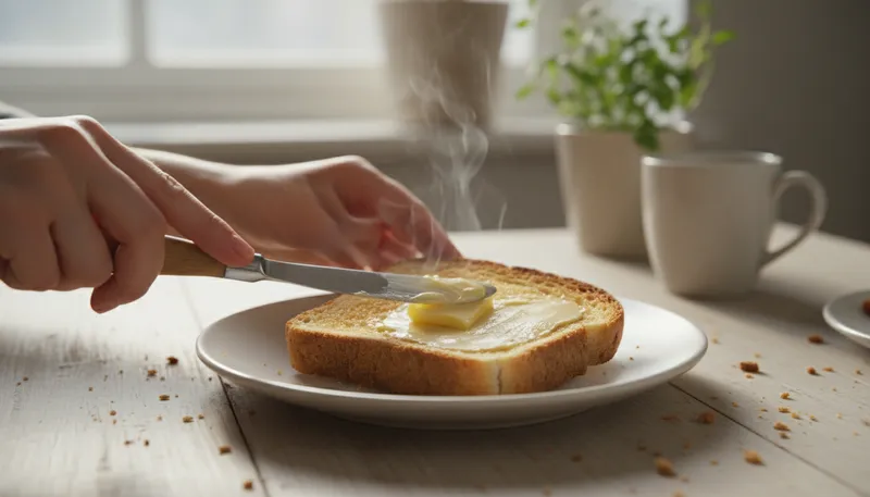 Illustration of toast: Bread browned by heat; often served with meals.
