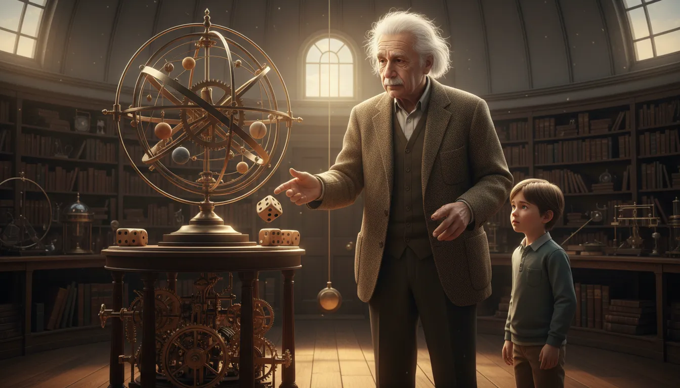 Illustration von God does not play dice with the universe: events are not random; they follow laws.