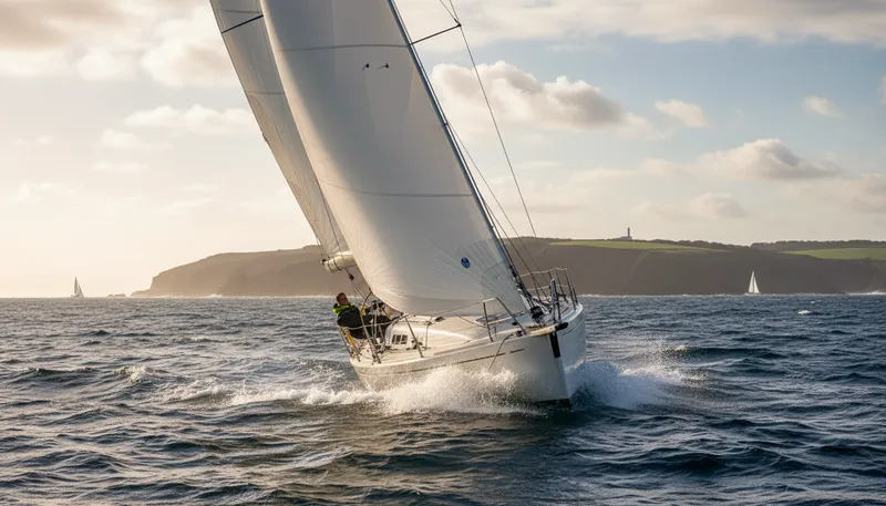 Illustration of jib: A triangular sail on a boat.