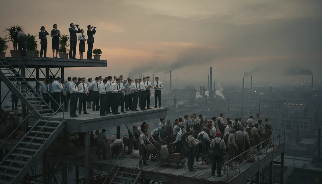 Illustration of social stratification: The way a society ranks groups of people by wealth, power, or status.