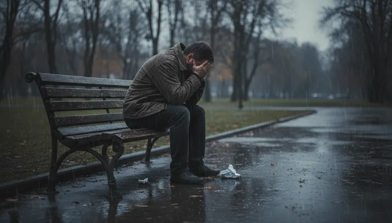 Illustration of broken man: a man who feels defeated or hopeless