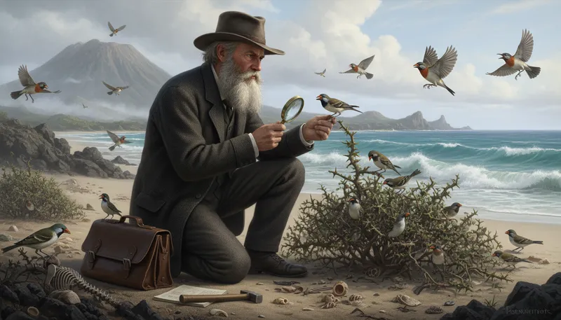 Illustration of darwin: Refers to Charles Darwin, evolution theorist.
