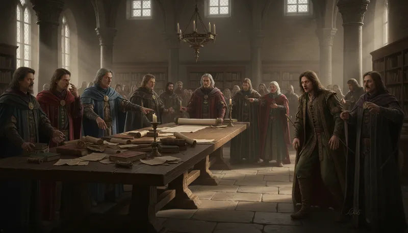 Illustration of inquisition: A period of intense questioning or investigation.