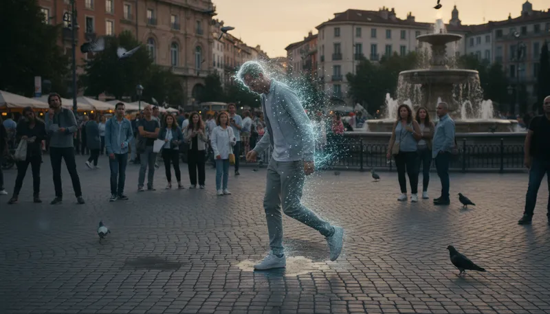 Illustration of teleportation: instantaneous travel from one place to another.