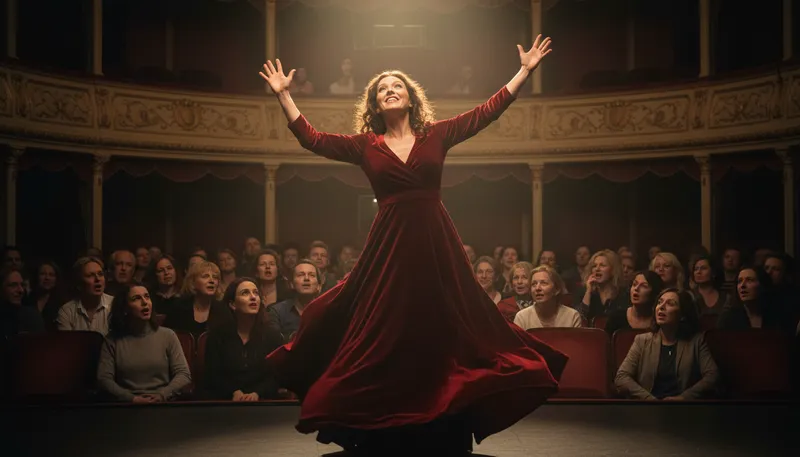 Illustration of theatrical: Relating to drama or performance.