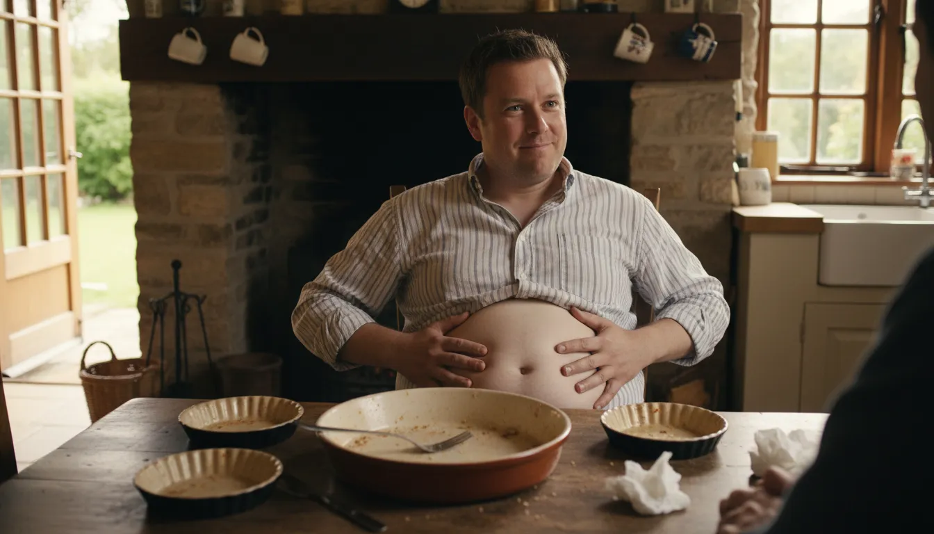 who ate all the pies 일러스트: A humorous expression about someone's weight.