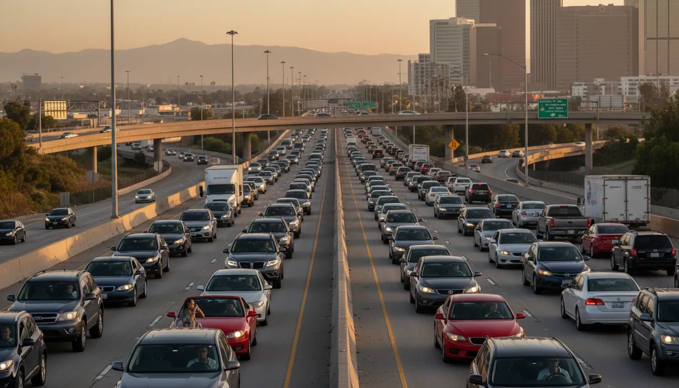 Ilustrasi traffic: The movement of vehicles or people on roads.