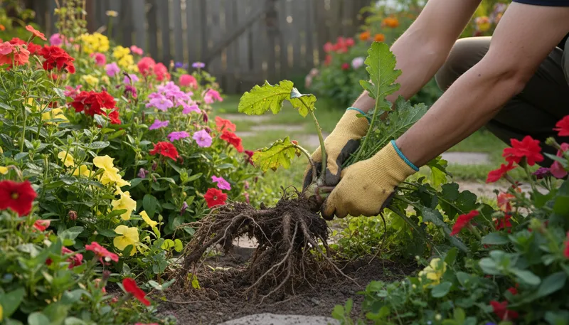 Illustration of weed: Unwanted plants that grow in gardens.
