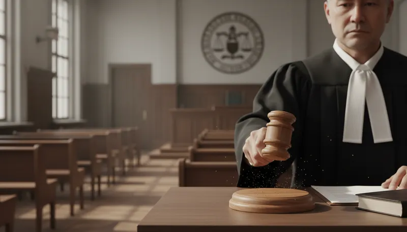 Illustration of gavel: A small mallet used by a judge.