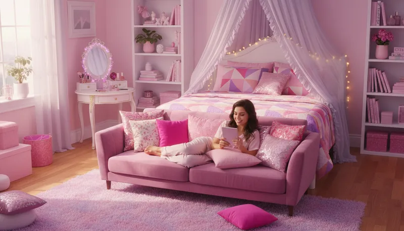 Illustration of girly: Having qualities traditionally associated with girls.