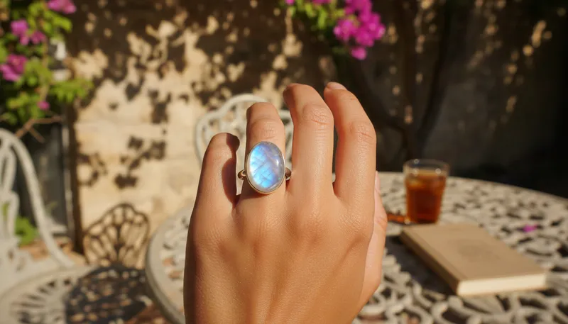 Illustration of moonstone: A gemstone that reflects light beautifully.