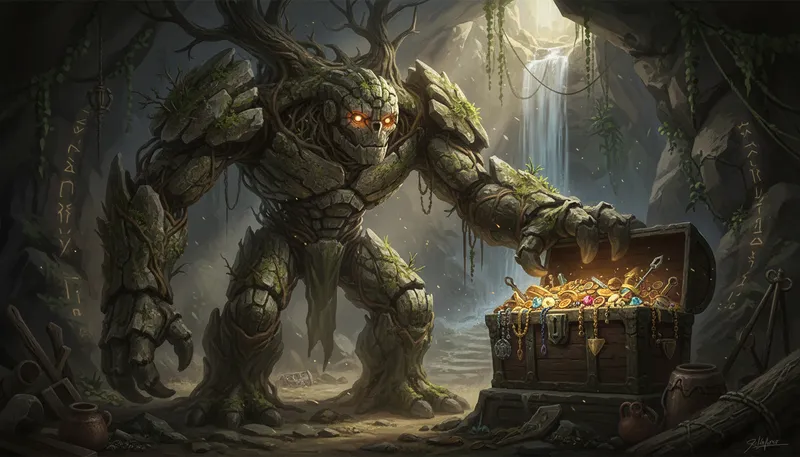 Illustration of golem: A creature from clay brought to life.