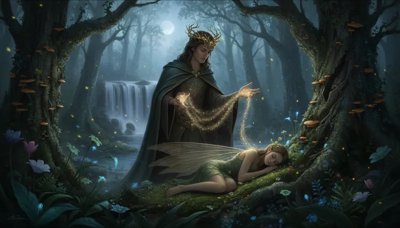 Illustration of oberon: A character from Shakespeare's 'A Midsummer Night's Dream.'
