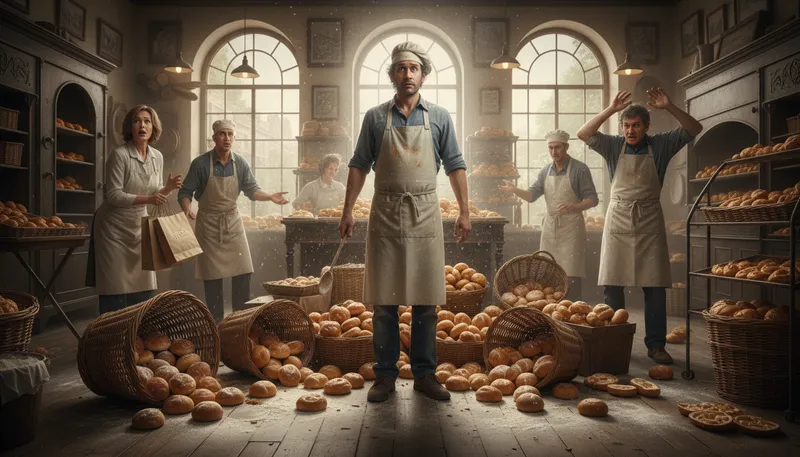 Illustration of couldn't organise a bun fight in a bakery: unable to manage a simple task
