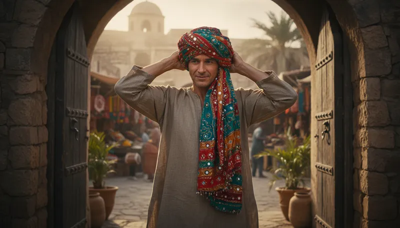 Illustration of turban: A head wrap worn for cultural or religious reasons.