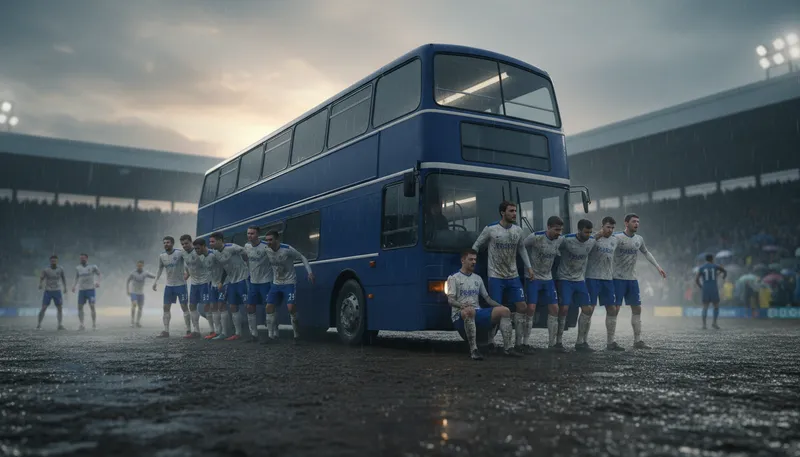 Illustration of park the bus: to play very defensively in sports