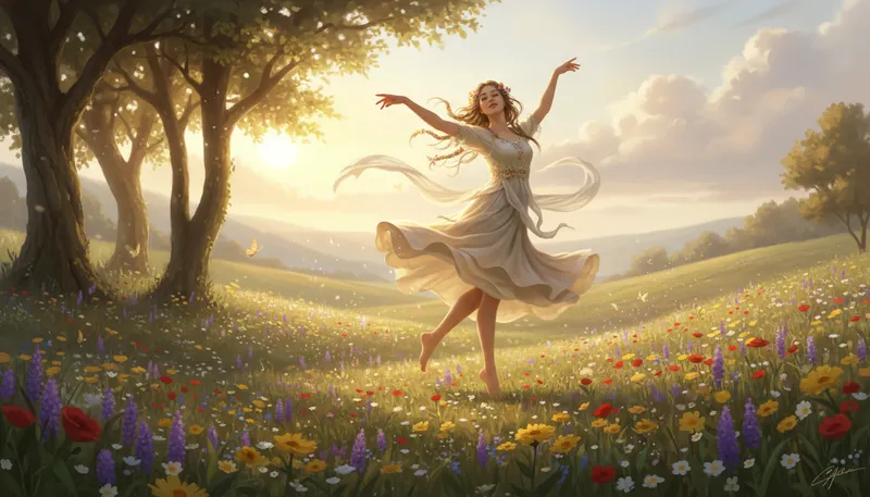 Illustration of nymph: a mythological spirit of nature, often female