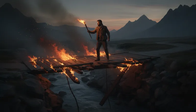 Illustration of burn that bridge when one comes to it: Deal with problems when they arise.