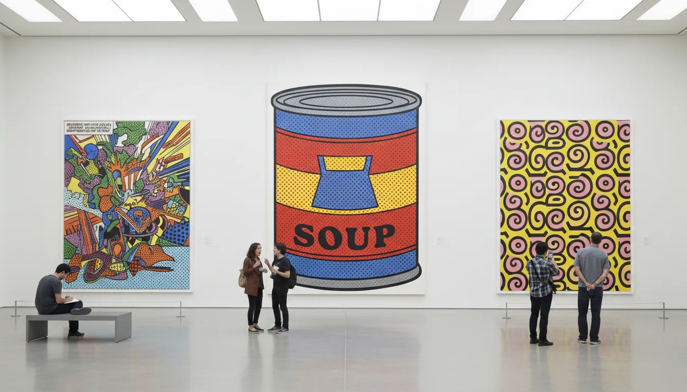 Illustration of pop art: An art style using images from ads, comics, and everyday products.