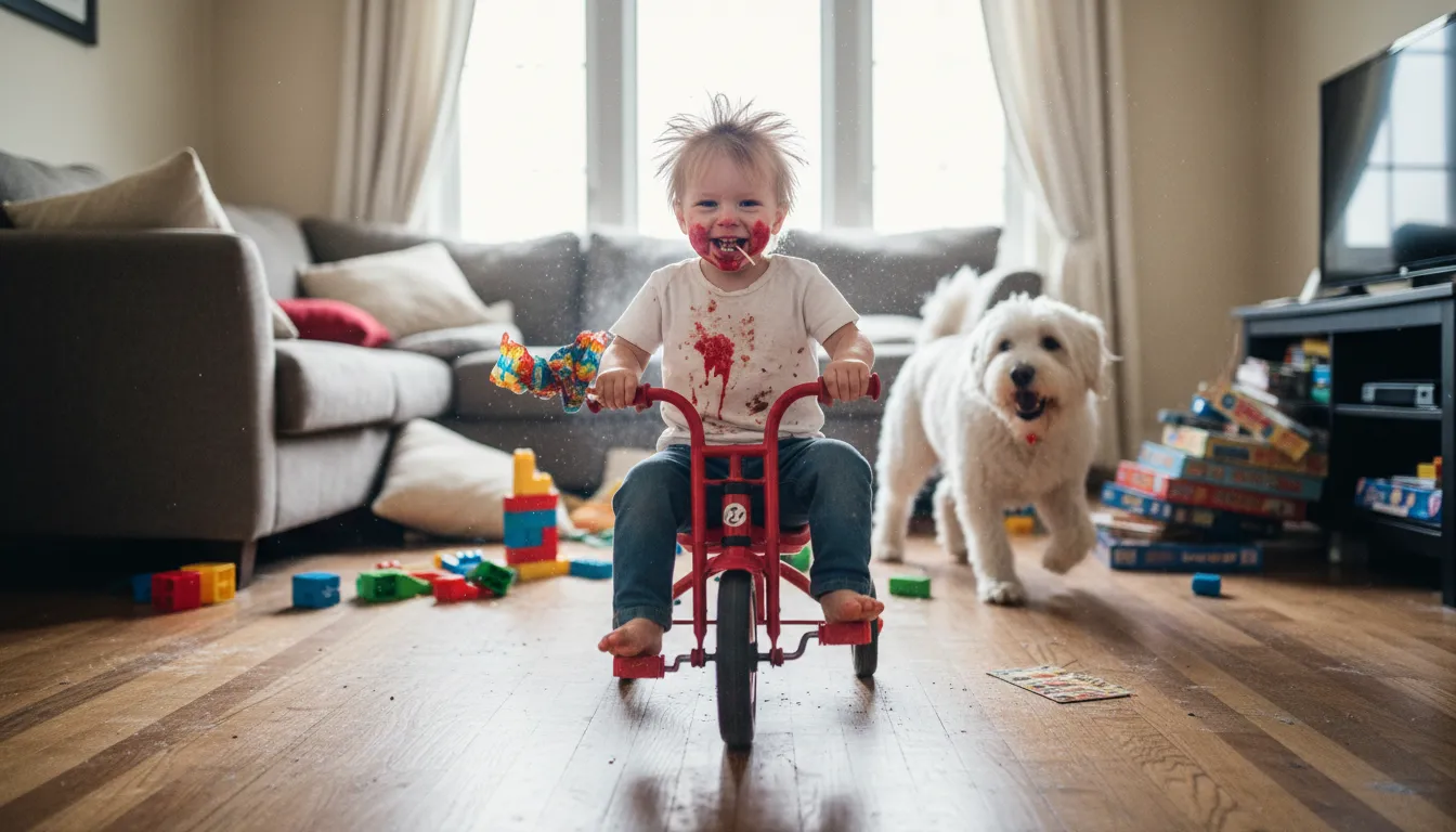 Ilustración de hell on wheels: Someone or something very energetic or chaotic.