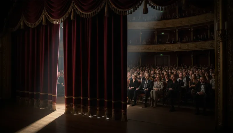 Illustration of the curtain falls: The end of a performance or event.