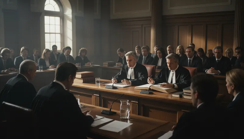 Illustration of tribunal: A court or assembly for judging cases.