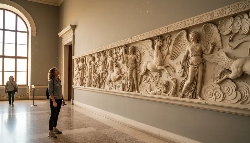 Illustration of frieze: A decorative band on a wall or building.