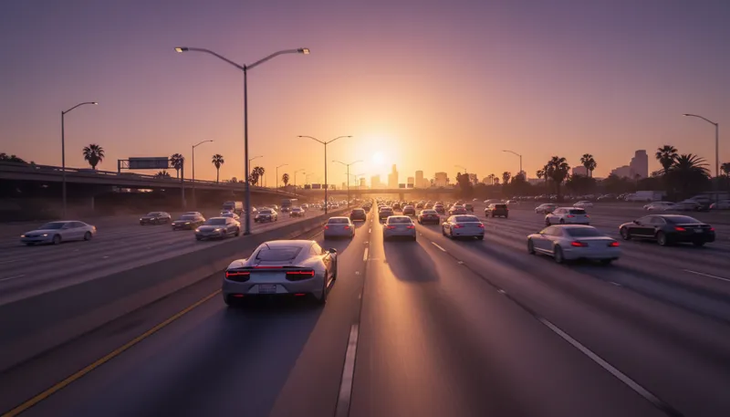 Illustration of freeway: A major highway for fast-moving traffic.