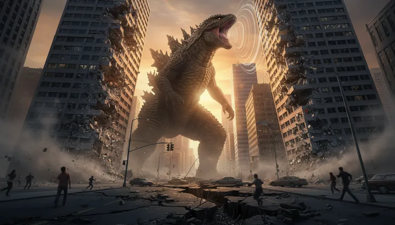 Illustration of kaiju: A giant monster in Japanese film.