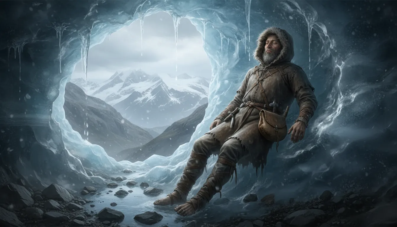 Iceman का चित्र: Frozen prehistoric human discovered in ice.