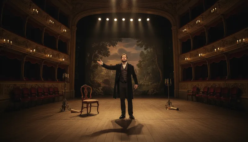 Illustration of hold the stage: To dominate a performance or presentation.
