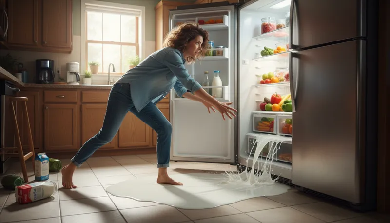 Illustration of shut the fridge: close the refrigerator door tightly.