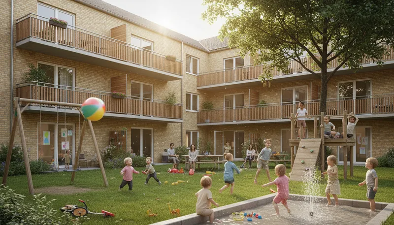 Illustration of multifamily: Housing designed for multiple families.