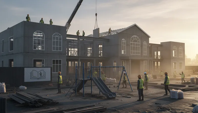 Illustration of construction: Building something, like a house or bridge.