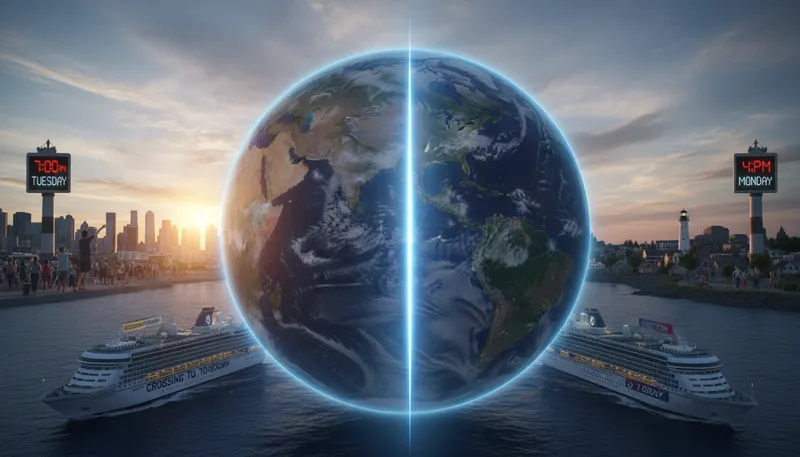Illustration of dateline: an imaginary line on Earth's surface