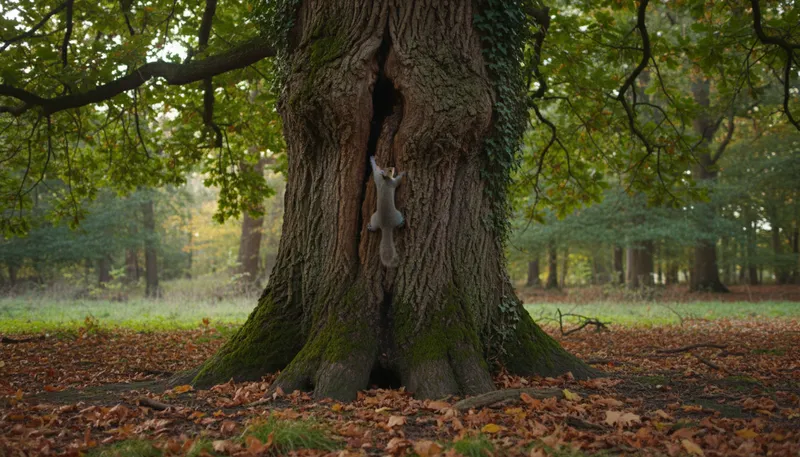 Illustration of oak: A strong tree with acorns and hard wood.